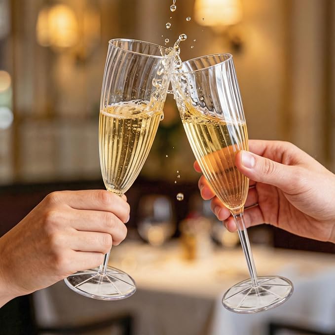 WDF 36PCS Clear Champagne Flutes Plastic - 6 OZ Clear Disposable Champagne Flutes Party Supplies for Wedding/Birthday/Parties (Pack of 2)