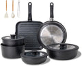 JEETEE Cookware Set (6 Essential Pots & 19 Accessories), Nonstick Pots and Pans with Detachable Handle for Induction Cooking, RV Kitchen Space Saving, PFAS Free, Black