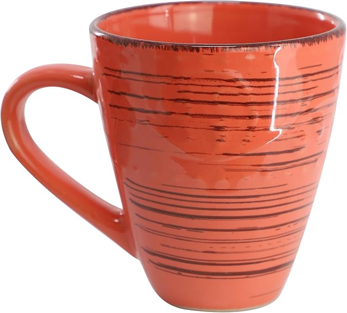 Elama Malibu Jasper 16-Piece Stoneware Embossed Pattern Reactive Glaze Orange Dinnerware Set, Tableware, Serveware Set (Jasper Orange)