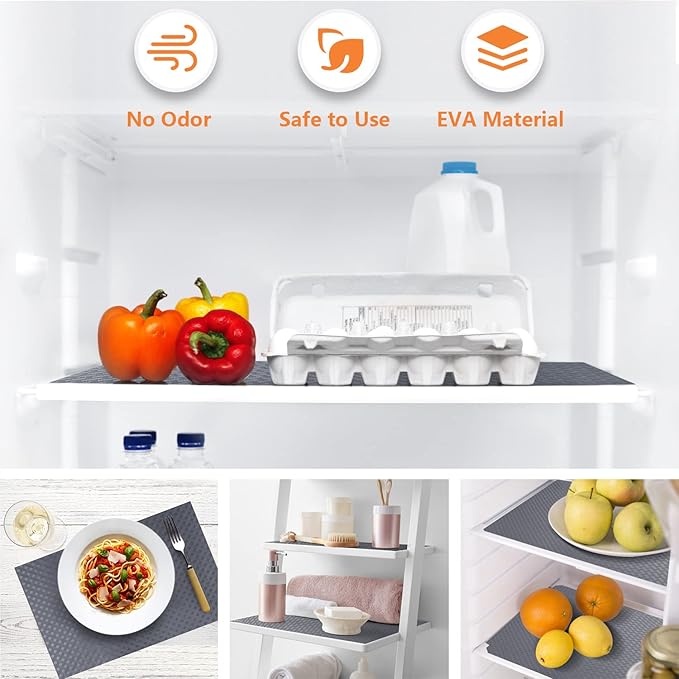 Shelf Liners for Kitchen Cabinets Refrigerator Liners Waterproof & Oil-Proof Kitchen Cupboard Liner Durable Plastic Drawer Mats EVA Material Non Adhesive Fridge Liner for Shelves