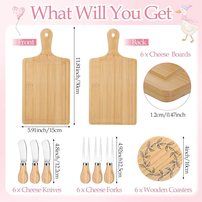 Honeydak 49 Pcs Baby Shower Prizes for Game Players 6 Set Cheese Board Fork Knives Coaster Towel Artificial Potted Plant Thanks Card Gift Bag for Baby Bridal Shower Wedding Favors(One Silly Goose)
