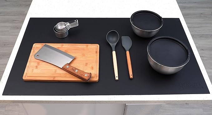 GASARÉ, Extra Large, Thick, Silicone Mat for Kitchen Counter, Heat Resistant Mat, Countertop Protector, Non-Slip, Easy to Clean, Cuttable, 40 x 23.5 Inches, Black