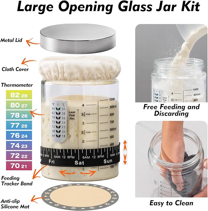 Sourdough Starter Kit, Sourdough Bread Baking Supplies, 40oz Sourdough Starter Jar, Silicone Banneton Bread Proofing Basket Set with 9" Round & 10" Oval,Artisan Bread Baking Tools,Silicone Bread Sling
