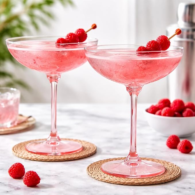 LemonRoad 48 Pcs Plastic Coupe Glasses 9 oz Disposable Martini Glasses for Cocktails, Champagne, Desserts and Espresso, Drinkware Set for Weddings, Birthday Parties, Home Bars (Pink)