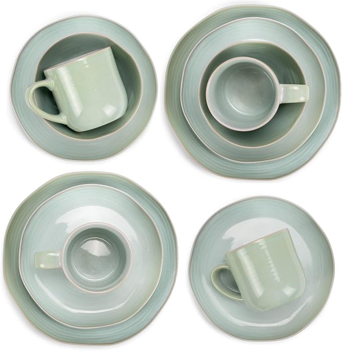 Elanze Designs Reactive Glaze Farmhouse Rustic Boho Ceramic Stoneware Dinnerware 16 Piece Plate Bowl Mug Dish Set - Service for 4, Seafoam Mint Green