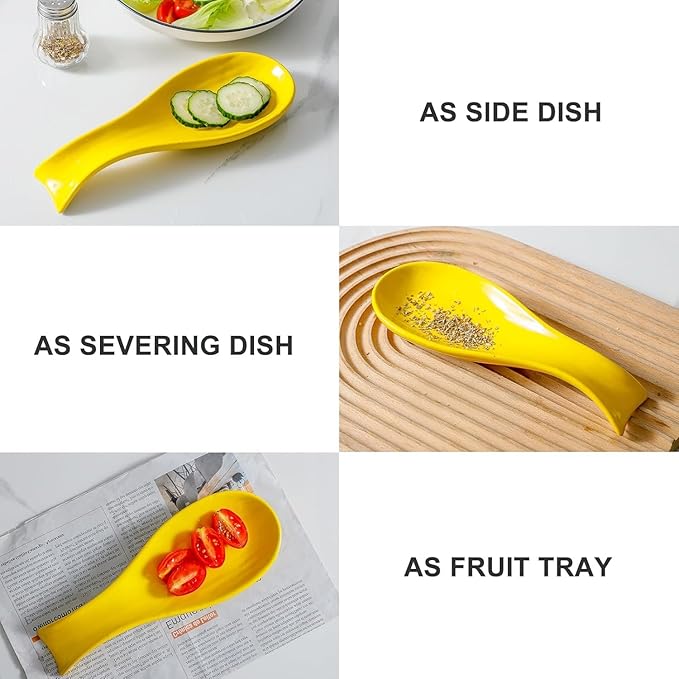 Spoon Rest for Stove Top, Ceramic 8.7 Inch Large Spoon Holder for Kitchen Counter, Yellow Porcelain Utensil Rest for Ladle, Spatula, Tongs, Housewarming Gift, Dishwasher Safe and Heat-Resistant (1 PC)