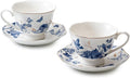 Tea Cup Set of 2, Coffee Cups with Saucers 7 Oz (200ml) Vintage Floral Porcelain with Gold Trim Teacups, Cappuccino Cup, Latte Mugs for Mother's Day, Party, Birthday Gifts