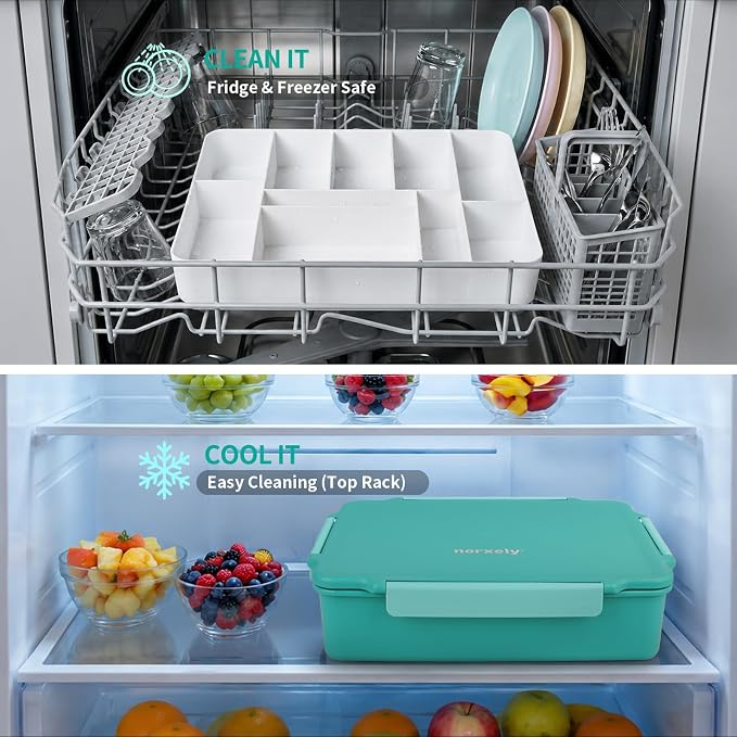 Snackle Box Container with Ice Pack, Reinforced Latches & Large Capacity, Travel Snack Box, Charcuterie Board with Lid, Divided Veggie Tray for Road Trips Picnic Boat Beach Blue