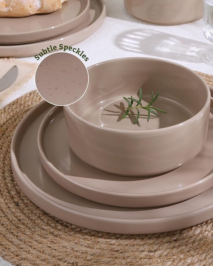 Famiware Nebula Plates and Bowls Sets, Dinnerware Sets, Dishes Set for 8, 8-Set(24pcs), Cinnamon Brown