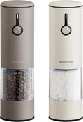 Stainless Steel Rechargeable Electric Salt and Pepper Grinder Set – USB Charging, One-Hand Electric Mill, Adjustable Coarseness, LED Light & Dust Cover –2pack(Greige & Buttercream)