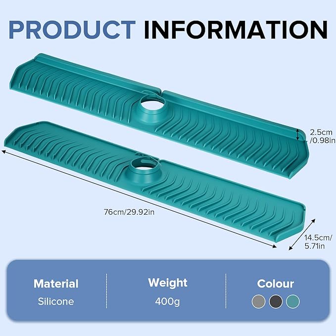 Kitchen Sink Faucet Mat,30in New Foldable Faucet Mat for Kitchen Sink, Adjustable Waterproof Splash Guard Draining Mat,Keep Countertops Dry (Green,29.9" x 5.7)