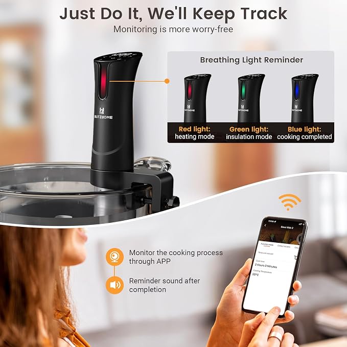 BLITZHOME Sous Vide Cooker, WiFi 1100W Sous Vide Machine with APP Recipes, Accurate Temperature & Timer, Stainless Ultra Quiet Precision Immersion Circulator Gift for Chefs