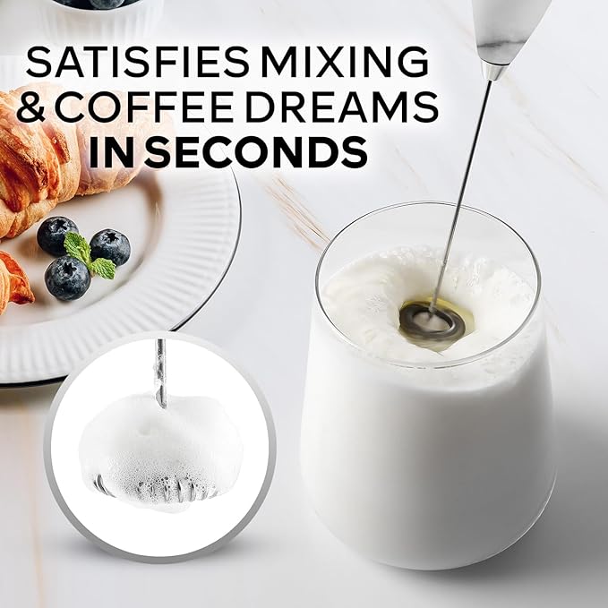 Zulay Kitchen Powerful Milk Frother Wand With 4 AA Duracell Batteries - Ultra Fast Handheld Drink Mixer - Electric Whisk Foam Maker for Coffee, Lattes, Cappuccino, Matcha & Creamer - Marble