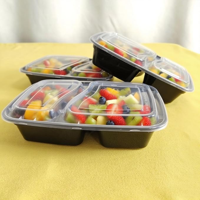 100pc 28 Oz 2-Grid Meal Prep Containers Disposable, Plastic to go food containers With Lid, Take Out food Containers Disposable, Reusable Food Storage Containers,Microwave Freezer Dishwasher Safe