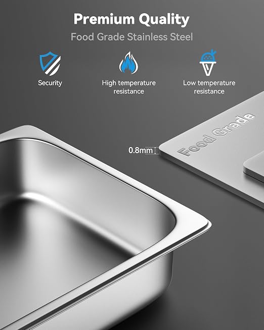 ZeroPone 4 Pack Hotel Pans with Lids, 1/1 Size 4" Deep Steam Table Pans, Full Size Stainless Steel Food Pan 22 Gauge Anti Jam 20.8" L x 12.8" W Commercial Food Storage Containers