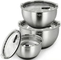 Mixing Bowls with Airtight Lids, Stainless Steel Nesting Bowl Set with Clear Lids & Valve, 3 Essential Sizes (1.5/3/5 QT), Measurement Marks, Non-Slip Silicone Base, Food Prep & Fridge Storage, Black