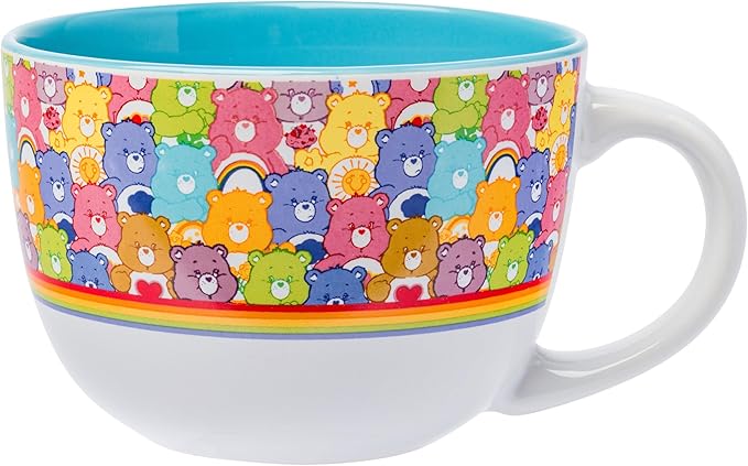 Silver Buffalo Care Bears Ceramic Soup Mug, All Over Print, 24oz | Tenderheart Bear, Cheer Bear, Funshine Bear and friends, oversized handle, generous capacity, colorful design