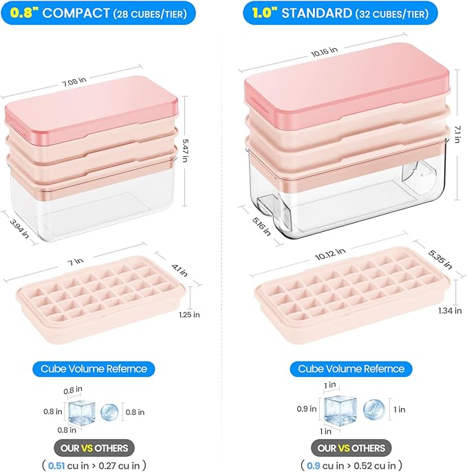 PHINOX Ice Cube Tray with Lid and Bin, 3 Pack Plastic Ice Cube Tray Molds, 84 pcs Ice Trays for freezer, Chilling Drinks, Whiskey & Cocktails, with Ice Container and Ice Scoop, BPA-Free