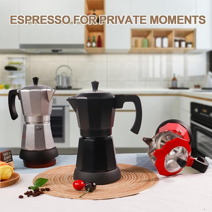 Aluminum Electric Moka Pot 3-6 Cup 270ml Express Coffee Maker Stovetop Espresso Portable Coffeemaker Italian Classic Brewing Greca Cafe Mocha with Removable Base and Overheating Protection Machine