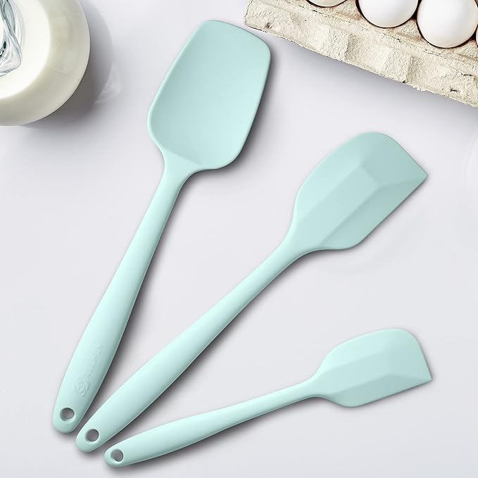 Silicone Spatula 3‑Piece Set Heat Resistant 600°F Non‑Stick Rubber Spatulas with Stainless Steel Core ALLWIN HOUSEWARE Large Spatula, Spoonula & Mini Spatula for Cooking & Baking, Macaron Navy