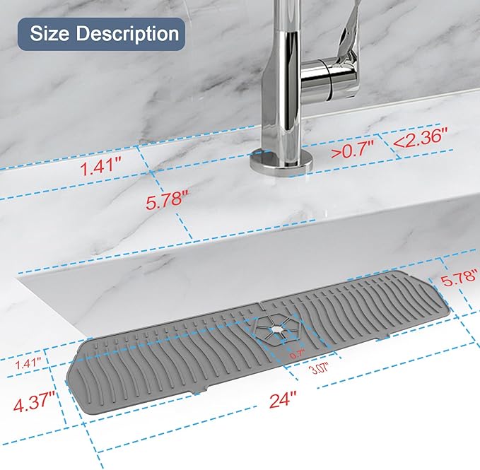 Faucet Guard - 90 Foldable Drain Mat for Kitchen & Bathroom Sink (Gray, 24"*5.66")