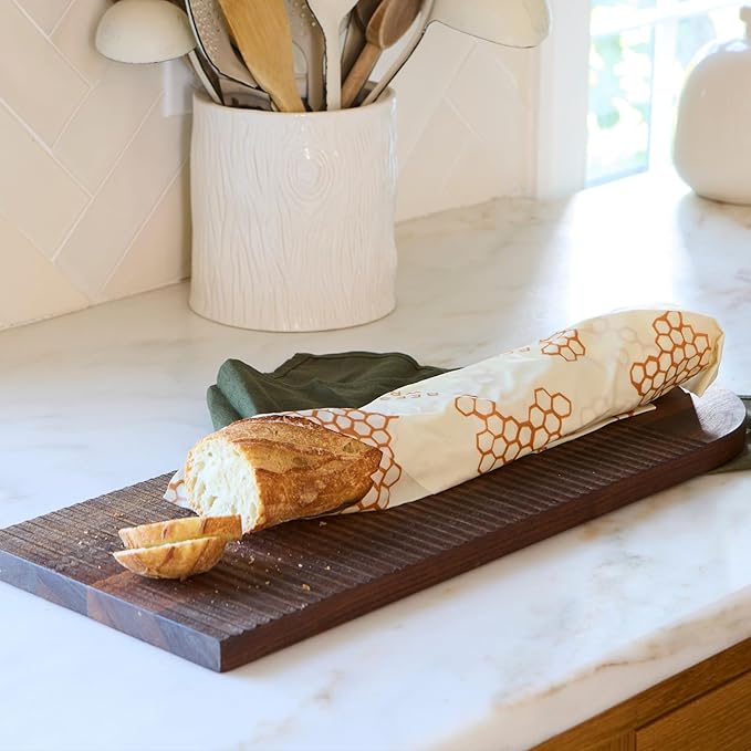 Bee's Wrap Beeswax Wraps for Food - Pack of 2 Bread Wraps - Meadow Magic & Honeycomb - Plastic Free Made in USA Reusable Bread Storage Bags - Organic & Sustainable Sourdough Bags