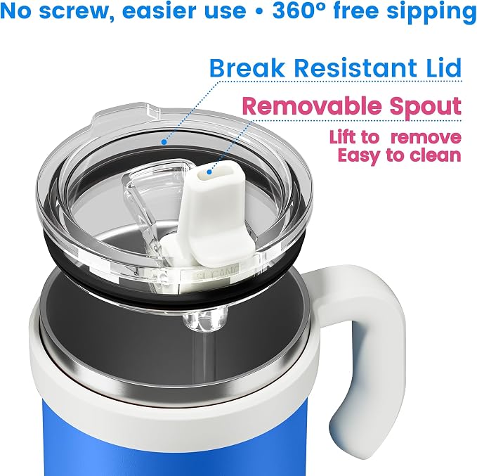 24oz Hygienic Insulated Tumbler with Handle —100% Leakproof Lid with Removable Spout & Straw, Reinforced Vacuum-Protection Base, Cup Holder Friendly, for Travel,Office & School-Blue