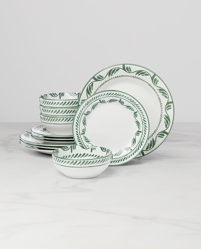 Oneida Dinnerware Set, Solear Green 12-Piece Set, Service For 4, Stoneware Material, Dishwasher Safe & Microwave Safe, Home, Kitchen And Dining, Dinner Plates And Bowls Sets (Green, 12 Pieces)