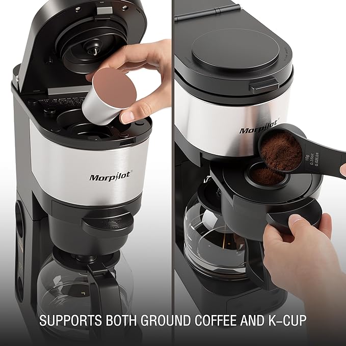 Morpilot 2-in-1 Capsule & Ground Coffee Maker Compatible with K-Cup coffee machine, 700 ml Water Tank, Digital Display, 4 Temperature Settings, Keep Warm, Reusable Filter, Compact Countertop Brewer