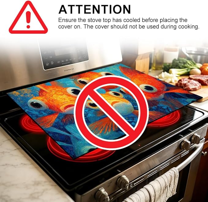 Stove Top Cover for Electric Stove 28.4 x 20.5 Inch Non Slip Stove Mat Goldfish Glass Cooktop Protector Kitchen Counter Mat