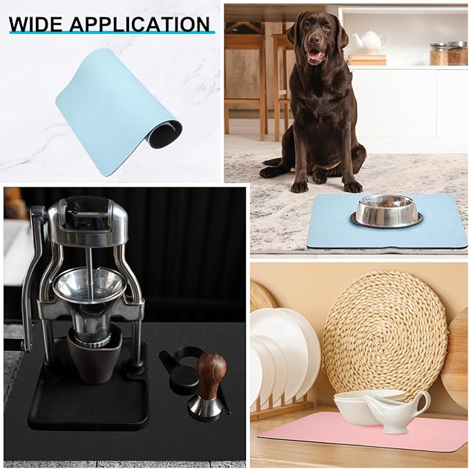 uxcell Dish Drying Mat for Kitchen Counter, 24" x 20" Absorbent Coffee Mat Rubber Backed Hide Dirt for Kitchen Countertop Coffee Mat Heat Resistant Non-Slip, Blue
