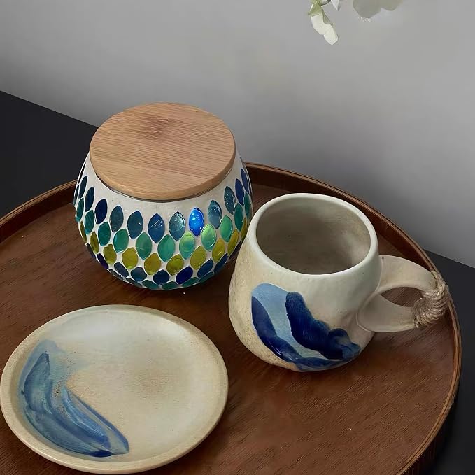Little handmade ceramic pottery tea cup with saucer, espresso cup | Japanese style, 8 oz stoneware demitasse cup for lungo,cortado,Matcha, Americano