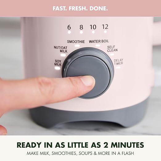 GreenPan 30oz Nut Milk Maker Machine, 15-in-1 for Homemade Almond, Oat, Soy, Coconut, Plant-Based Non-Dairy Beverages, Soups, BPA-Free Glass, Automatic Self-Clean, Delay Start, Pink