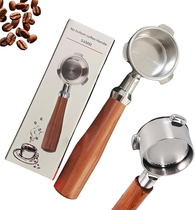 Espresso Portafilter 54mm Bottomless Rosewood Compatible with Breville Duo-temp, Infuser, Bambino, Barista Express, Barista Touch, and Barista Pro Espresso - Stainless Steel Filter Basket Included