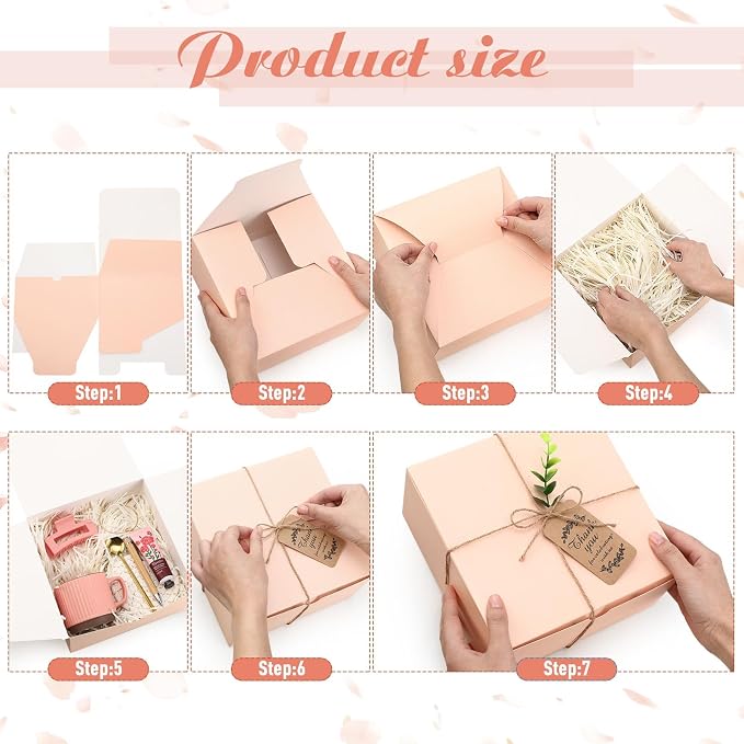 Reallnaive 61 Pcs Baby Shower Prizes for Game Winners Include Ceramic Mug Coaster Hand Cream Pen Spoon Bracelet Hair Clip Card Gift Box with Raffia for Guests Gender Reveal Bridal Shower Party(Pink)
