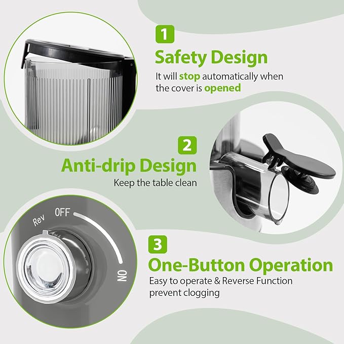Cold Press Juicer，Aeitto 4.9" Large Feed Chute Juicer Machines for Whole Fruits & Vegetables,High Juice Yield,Professional Masticating juicer Easy to Clean,Grey