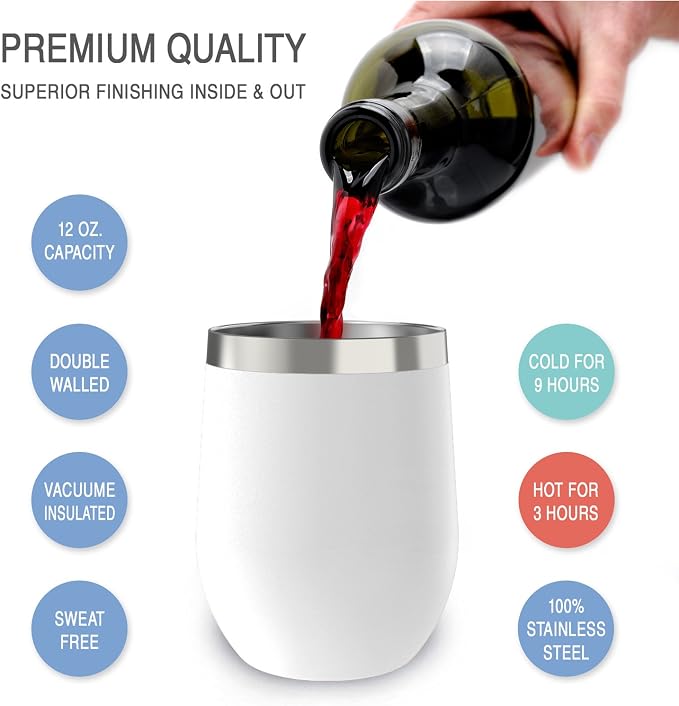CHILLOUT LIFE 12 oz Stainless Steel Wine Tumblers 2 Pack & 1 Insulated Wine Bottle - Double Wall Vacuum Insulated Wine Glasses Cups with Lids and Straws Set Keeping Cold & Hot Gift Set