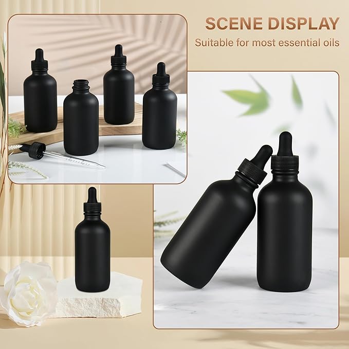NOOEEISS 4oz Black Glass Eye Dropper Bottle - 4 Pcs Tincture Bottles With Leak-Proof Design, Pretty Finish, Stronger Suction for All Kinds of Mixed Liquids