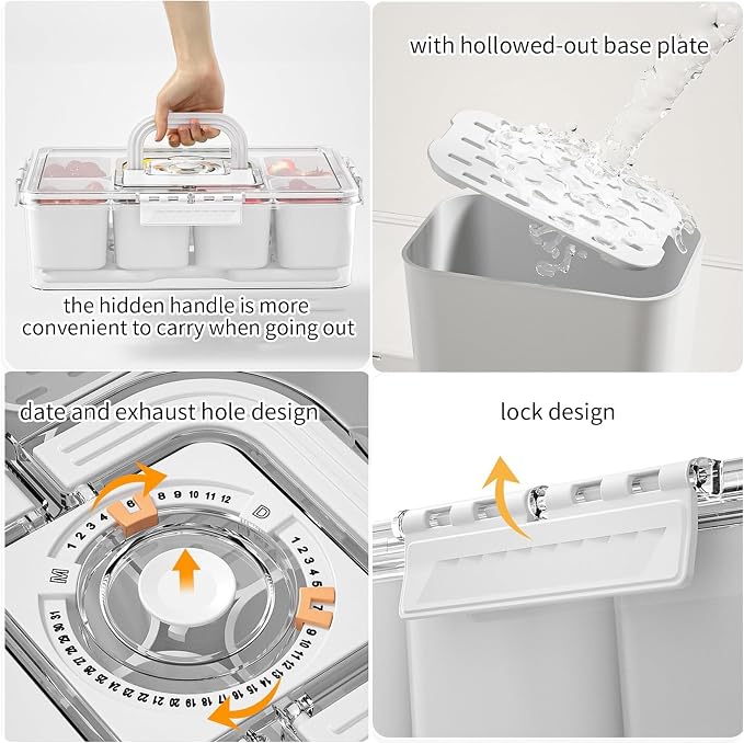 Snackle Box Container With Ice Pack，Chilled Serving Tray，Snackle Box With Ice Pack & Lid & 8 Compartments
