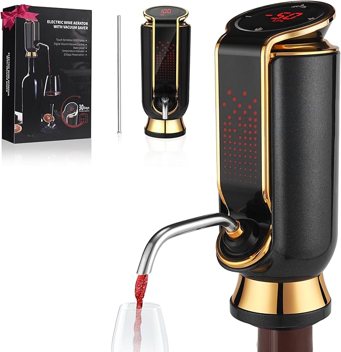 BLUBYEES Luxurious 4-in-1 Electric Wine Aerator, Decanter, Dispenser & Vacuum Saver with LED Display - Wine Pourer Gift for Women and Wine Lovers