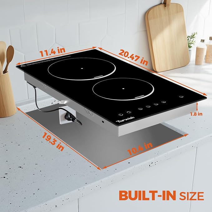 TOPWISH Electric Stove 2 Burner Electric Cooktop, 12 Inch Plug-in Stove Top | Electric Kitchen Stoves with Timer & Child Lock, 110V Cook Top Stove Electric Burners for Cooking, Built-in