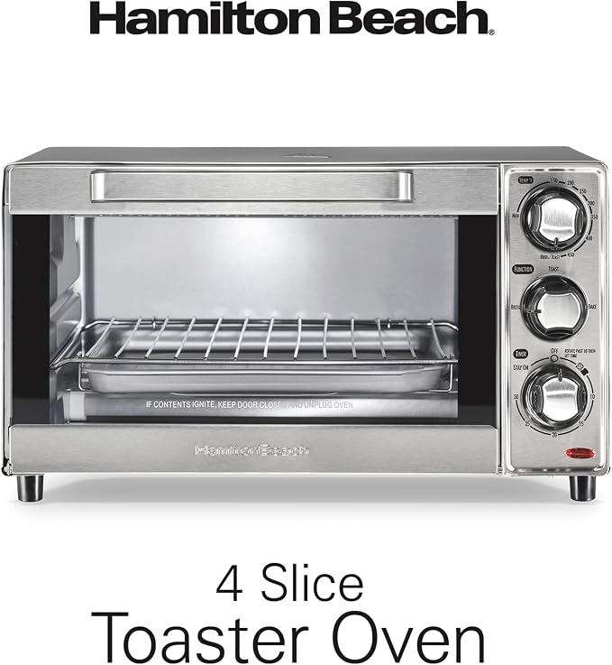 Hamilton Beach Countertop Toaster Oven & Pizza Maker Large 4-Slice Capacity, Stainless Steel (31401)