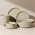 Stoneware Dinnerware Sets for 4, 12-Piece High Edge Plates and Bowls with Speckled Glaze & Spiral Design - Chip & Scratch Resistant, Microwave & Dishwasher Safe - Farmhouse, Honey