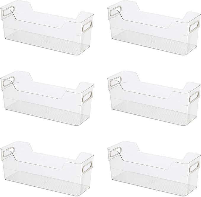 Oggi Cabinet/Drawer High Wall Storage Bin - 14" x 5", Clear/Gray, Ideal for Kitchen Organization, Pantry Storage, Fridge Organizing - Set of 6