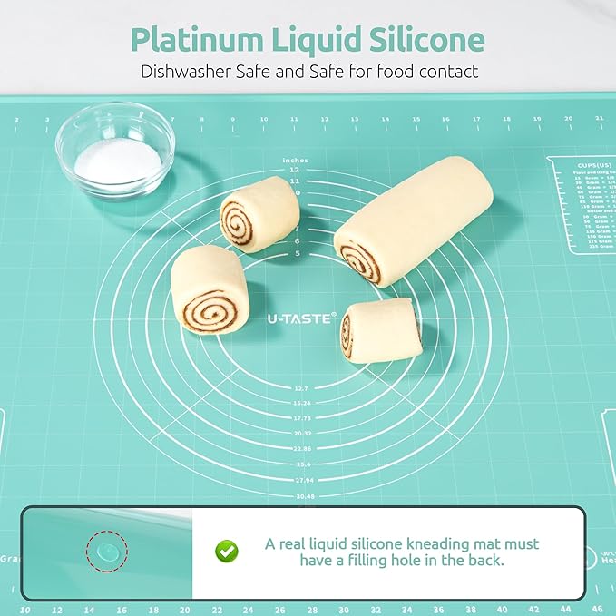 U-Taste 28"x20" Large Food-Grade Liquid Silicone Pastry Mat and 3oz 6oz Small Storage Containers Food Grade Liquid-Silicone Freezer Box Set of 4 (Aqua Sky)