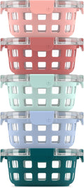 Ello Duraglass 3.4 Cup Round Meal Prep Sets 10Pc, 5 Pack Set- Glass Food Storage Container with Silicone Sleeve and Airtight BPA-Free Plastic Lids, Dishwasher, Microwave, and Freezer Safe, Melon