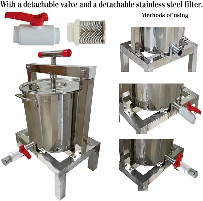 Honey Press Extractor Wax Machine Stainless Steel Honey Press Beeswax Machine Manual Large Bee Honey Presser Fruit Wine Press For Honey Wine Juice Vegetables Olive Oil Making