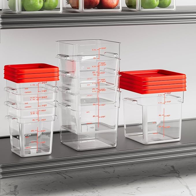 4 Quart Set of 4 Food Storage Containers,Commercial Clear Square Food Storage Containers with Lids and Handles(BPA FREE)