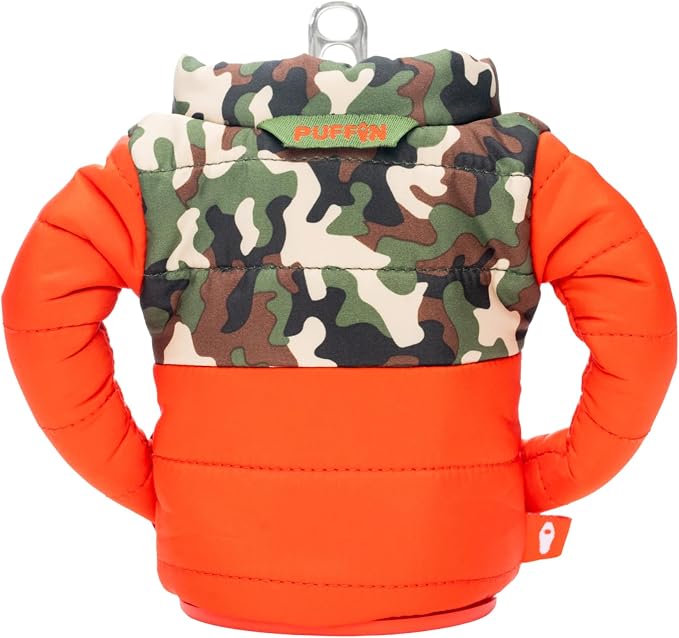 Puffin - The Puffy Jacket - Insulated 12 oz Can Cooler I Beer Bottle & Soda Can Insulator, Keep Drinks and Beverages Cold - Puffin Red/Woodsy Camo