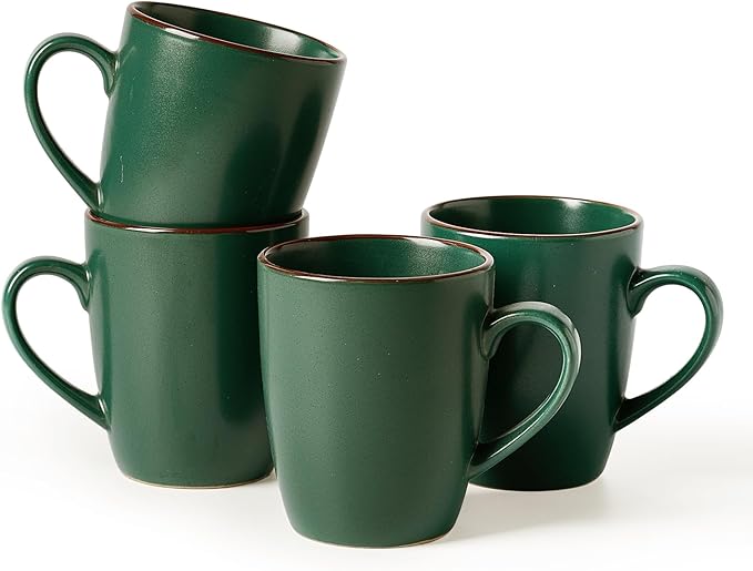famiware Venus Coffee Mugs for 4, 13 oz Mug Set, Dringking Cup with Handle for Coffee, Tea, Cocoa, Milk, Dark Green
